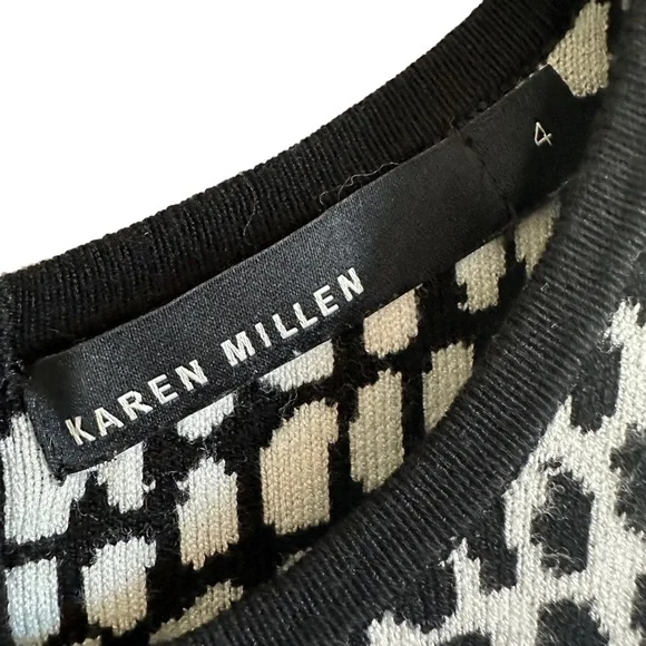 Karen Millen Fit & Flare Knit Sweater Dress Black & White Sz 4 - Picture 11 of 14